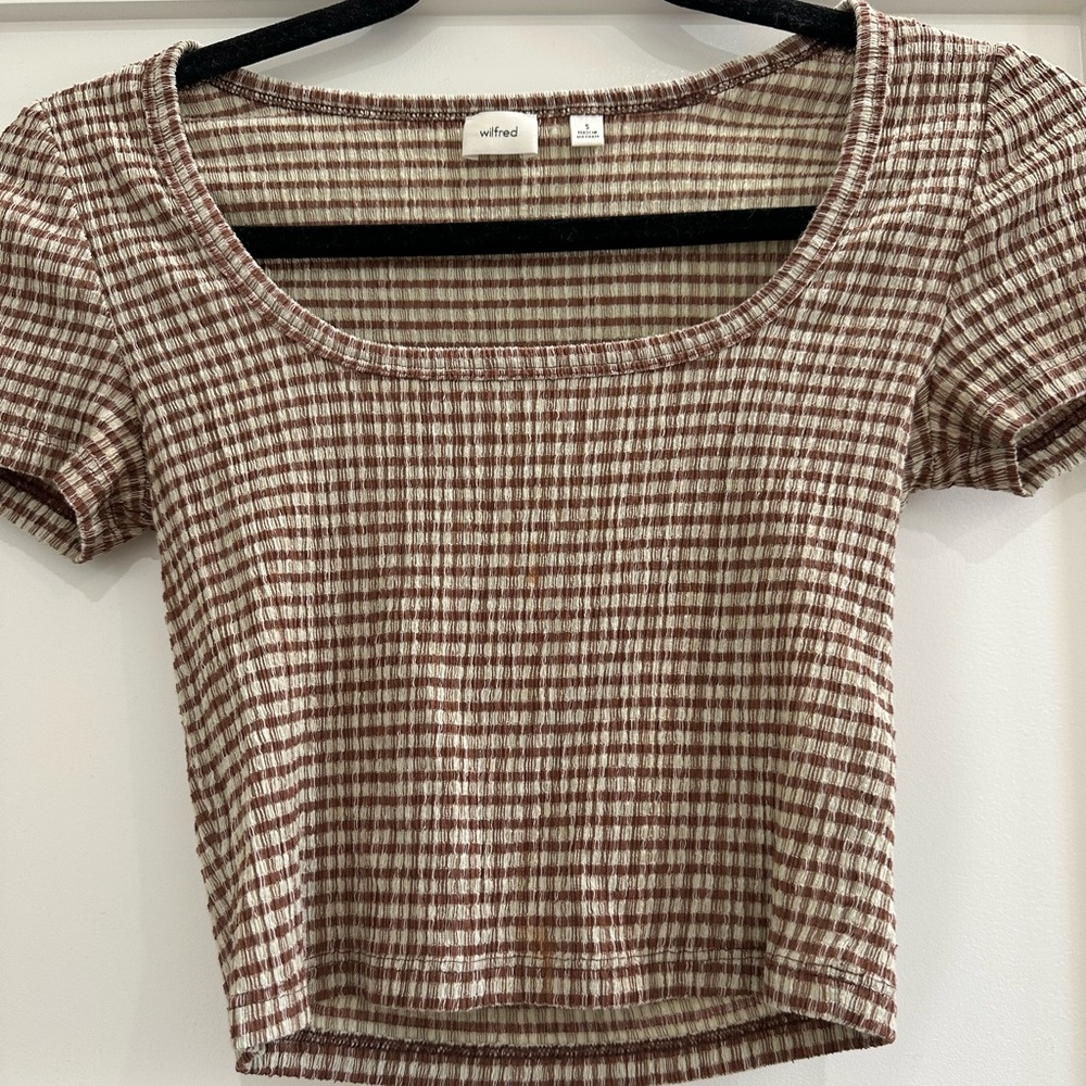 Aritiza | Wilfred | Cropped Brown and White Checkered Shirt